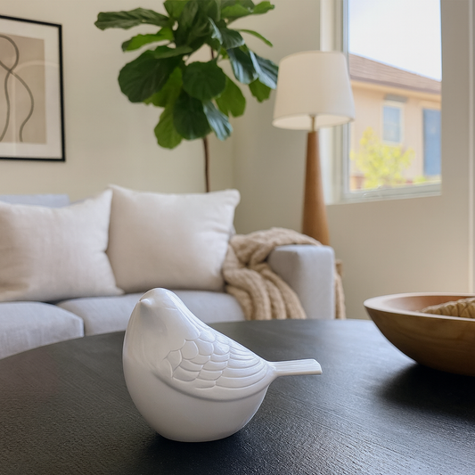 The Lucy Songbird Keepsake Pet Urn in Pearl White