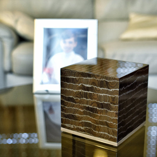 The Madison Pet Urn in Striped Brown