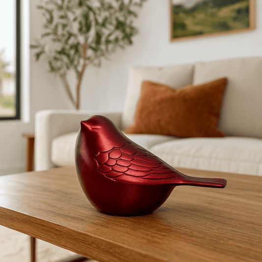 The Lucy Songbird Keepsake Pet Urn in Crimson Red - Love, Baxter