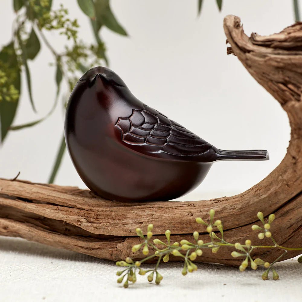 The Lucy Songbird Keepsake Pet Urn in Bronze - Love, Baxter