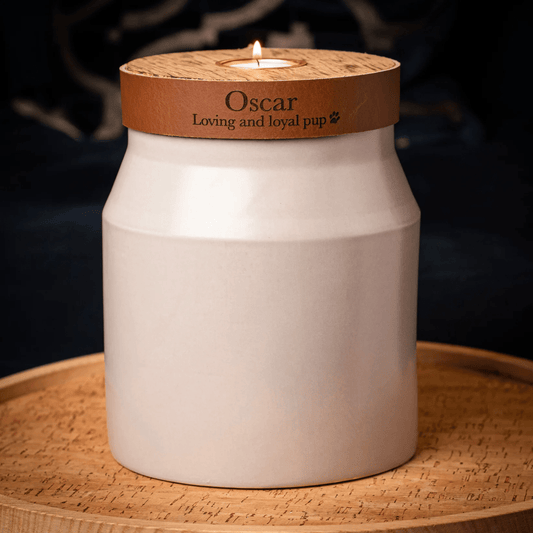 The Parker Candle Pet Urn in Mist Grey - Love, Baxter