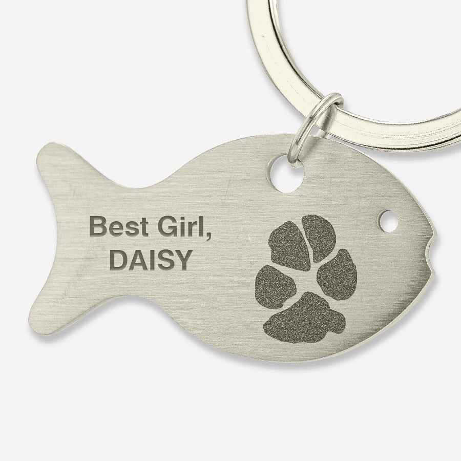 Thumbies Pet Memorial Fish Pawprint Keychain - Love, Baxter