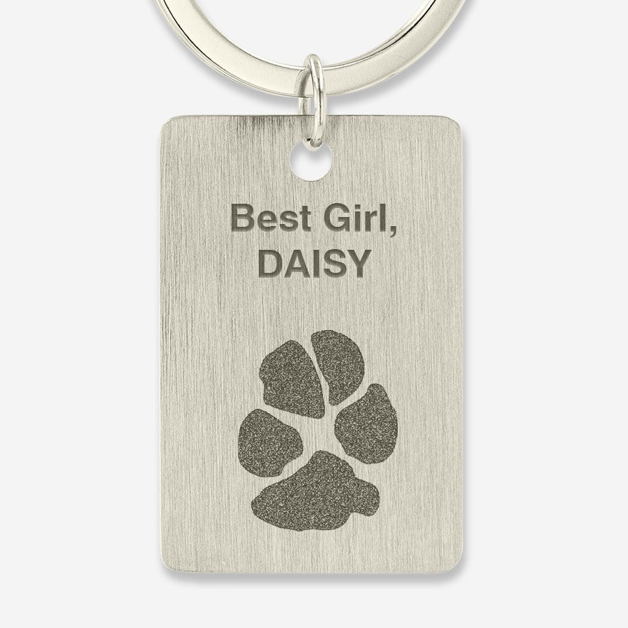 Thumbies Pet Memorial Rectangle Pawprint Keychain - Love, Baxter